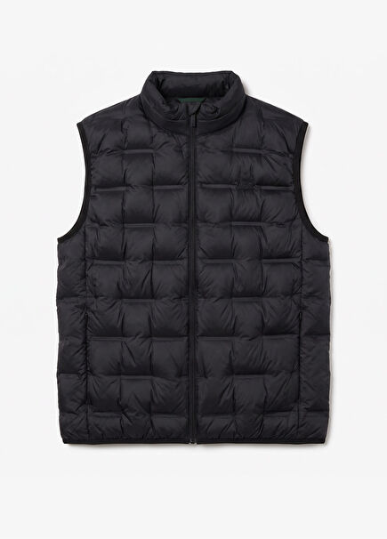 Black Regular Fit Stand Collar Men's Quilted Vest