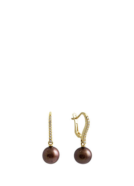 Mocha İnci 925 Ayar Gümüş 18 Ayar Altın Kaplama Kadın Küpe