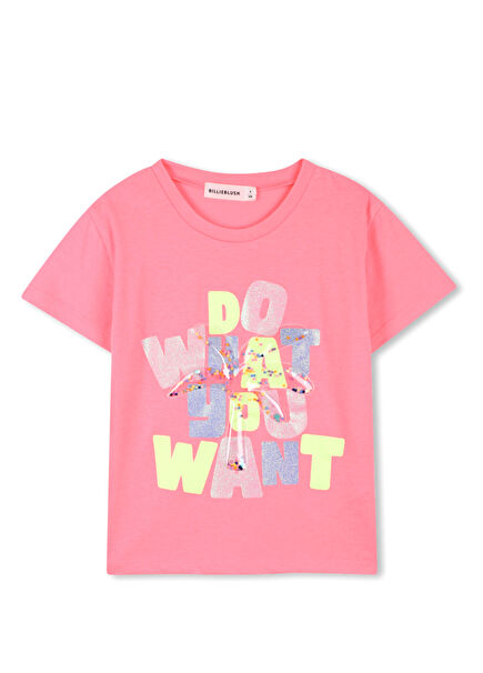 Fuchsia Sequin Slogan Girls T-shirt