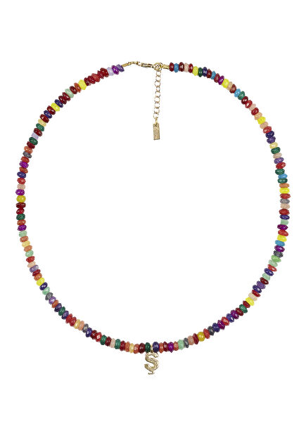 Mixed Color Jade 925 Sterling Silver Women's Necklace with Letter Ş