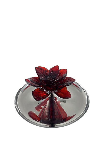 Red Atatürk Flower Steel Serving Plate