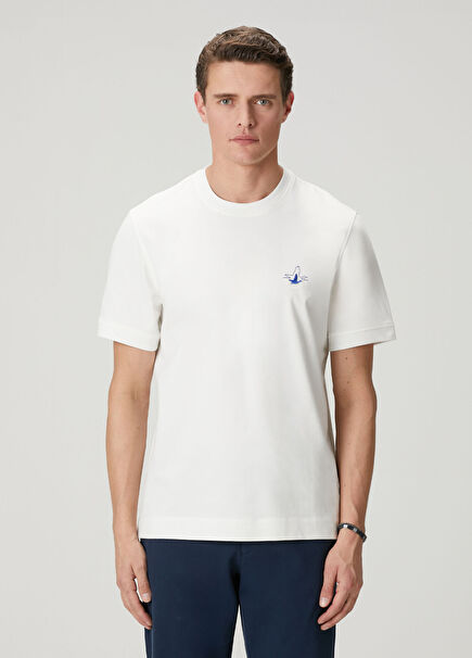 Kırık Beyaz Relax Fit Lycralı Pike -Tshirt