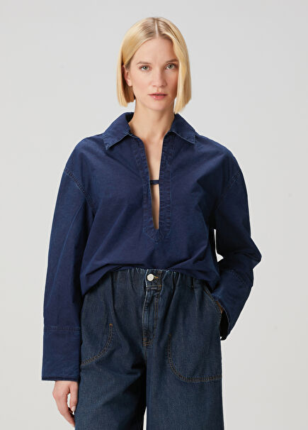 Navy Blue Cotton Blouse