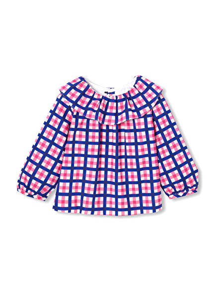 Ruffled Neck Baby Girl Checkered Blouse