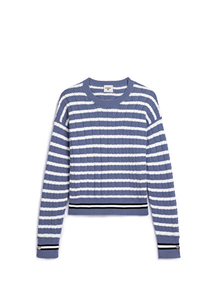 Stripey Blue Striped Cotton Women's Sweater
