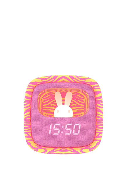 Pink Zebra Patterned Rabbit Desktop Clock and Night Light