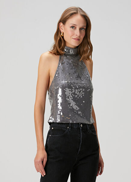 Gray Sequined Evening Blouse