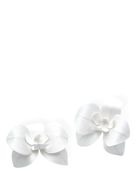 Satin Orchid Flower Beyaz İpek Saten 2'li Kadın Duvak Aksesuarı