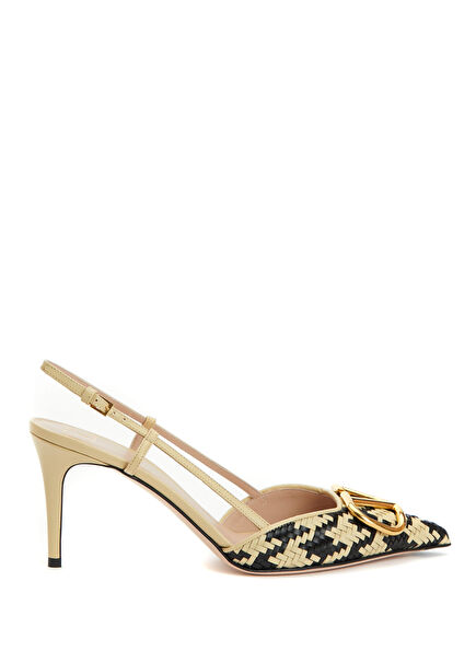 Vlogo Black Cream Leather Heels