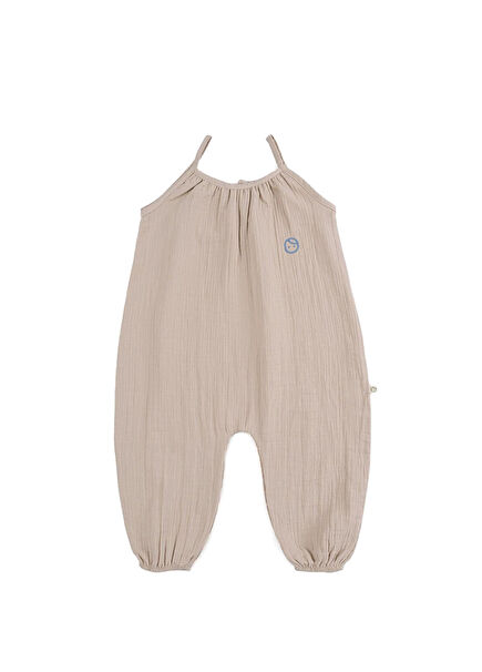 Bej Organik Pamuk Müslin Unisex Bebek Askılı Salopet
