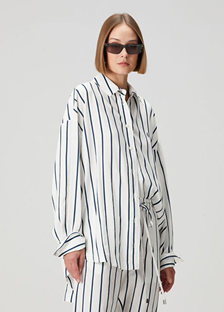 White Striped Slit Detailed Shirt