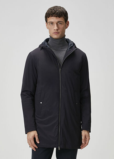 Lacivert Kapüşonlu Kaban