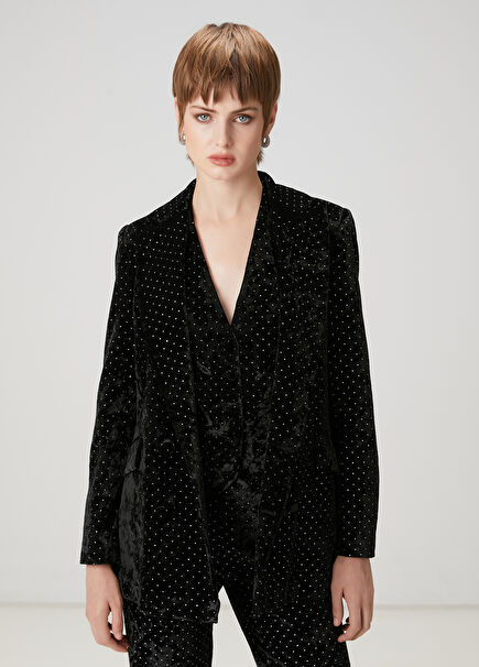 Siyah Taşlı Kadife Abiye Ceket