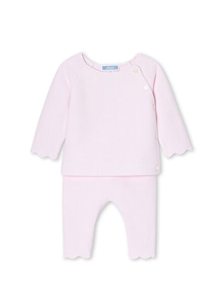Pembe Haroşa Örgü Uzun Kollu Bluz ve Pantolon Kız Bebek 2'li Set