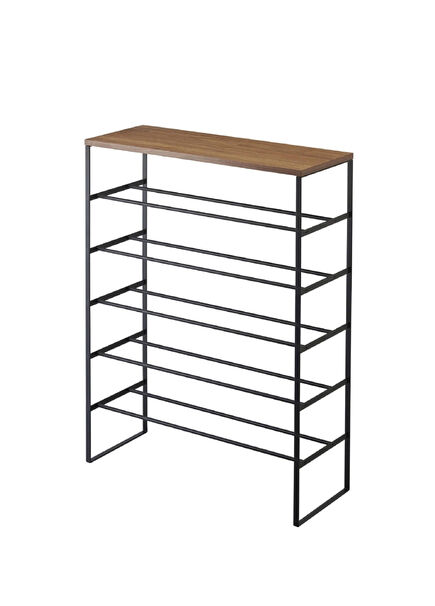 Black Wooden Top Steel 6 Tier Shoe Rack