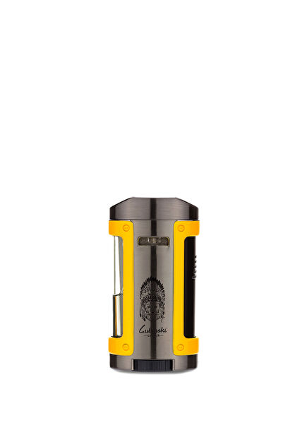 Sehpalı Kılıflı Gunmetal Sarı Dört Torch Metal Puro Çakmağı