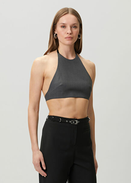 Koyu Gri Crop Yün Atlet