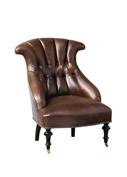 Opera Kahverengi Deri Tekerlek Ayaklı Berjer 