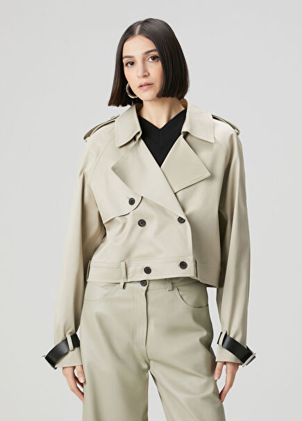 Bej Kemer Detaylı Mont