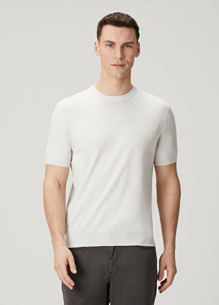 Beyaz Kısa Kollu Triko