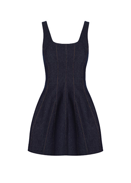 No3 Christopher Navy Blue Denim Strap Women's Mini Dress