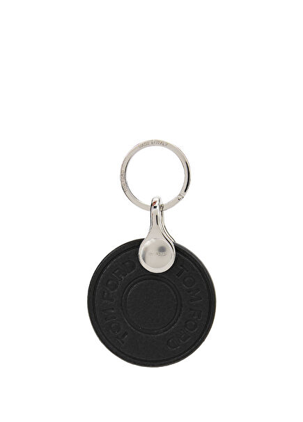 Siyah Logo Baskılı Deri Anahtarlık