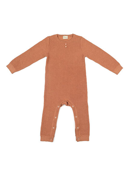 Waffle Organik Pamuk Kahverengi Unisex Çocuk Tulum 