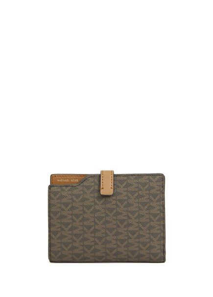 Brown Tan Logo Patterned Passport Holder