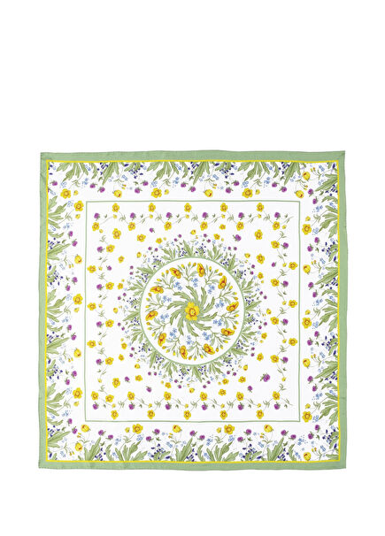 Kır Çiçeği Bordür %100 İpek Eşarp 90x90 cm