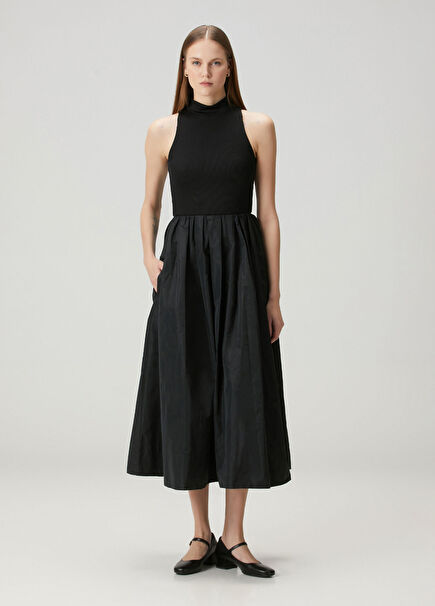 Black Midi Taffeta Dress