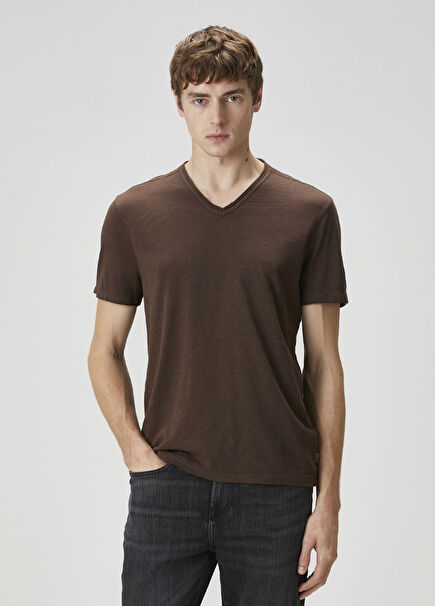 Miles Tan V-Neck Organic Cotton T-Shirt