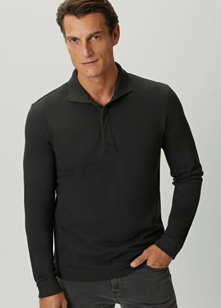 Anthracite Long-Sleeved Pique Shirt
