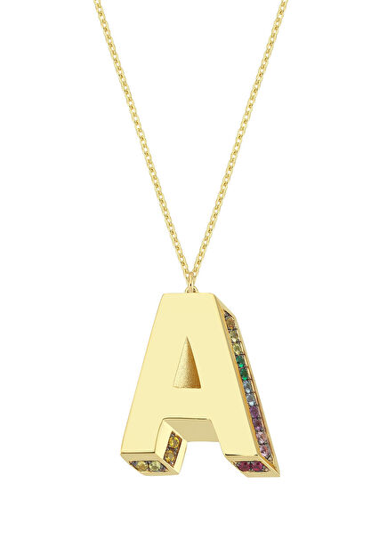 Letter A Detailed Women's Gold Necklace