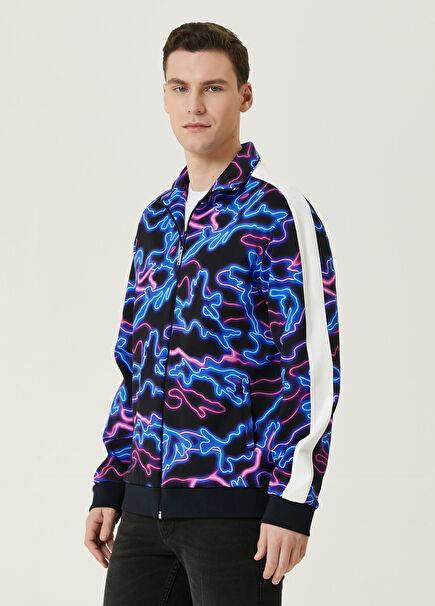 Blue Neon Camouflage Patterned Sweatshirt