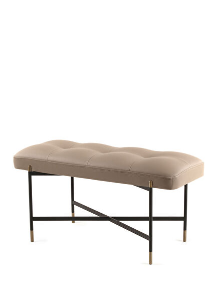 Kirit Mini Black-Gold Metal Leg Mink Color Leather Bench