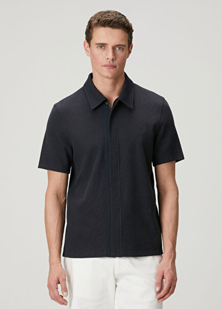 Comfort Fit Lacivert Polo Yaka Armürlü T-shirt