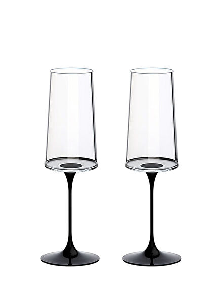 Split Glass Black Glass Set of 2 Flute Glasses