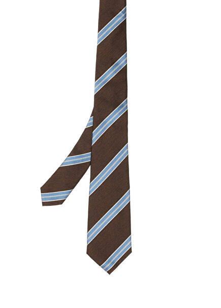Brown Striped Silk Cotton Blend Tie
