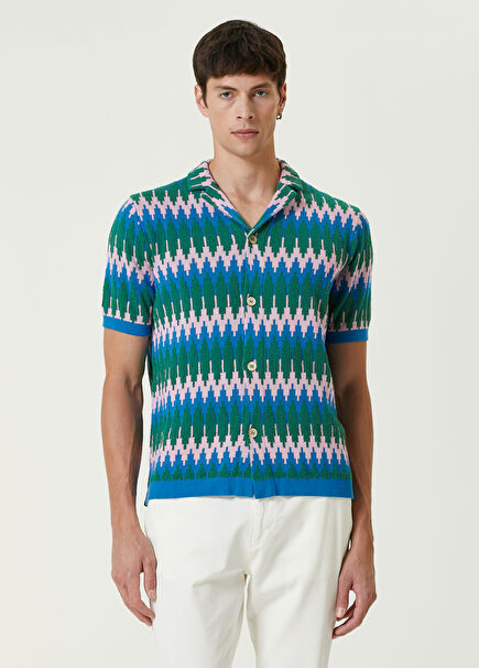 Kiral Blue Zigzag Jacquard Knit Shirt