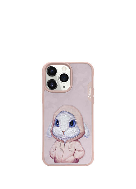 iPhone 15 Pro Compatible 3D Outfit Rabbit Detailed Embroidery Embossed Fashion Pet Phone Case