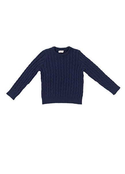 Navy Blue Wooly Braided Knitwear Unisex Kids Sweater