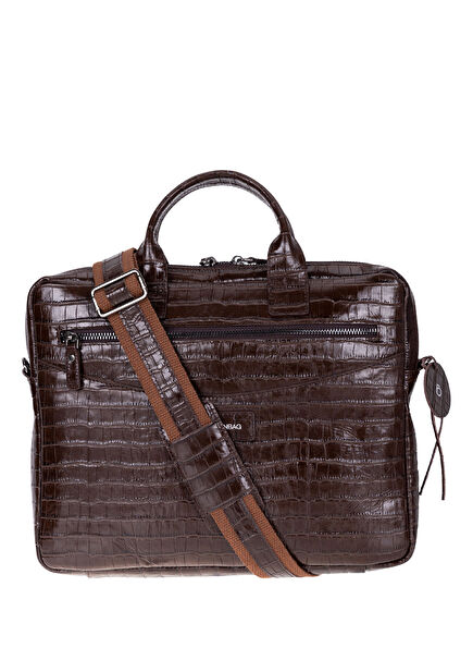 Mocha Croco Brown Leather 15-16'' MacBook Laptop Bag