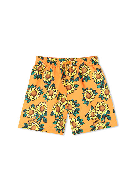 Orange Floral Print Swimsuit