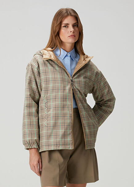 Grimpante Koyu Bej Kapüşonlu Çift Taraflı Mont