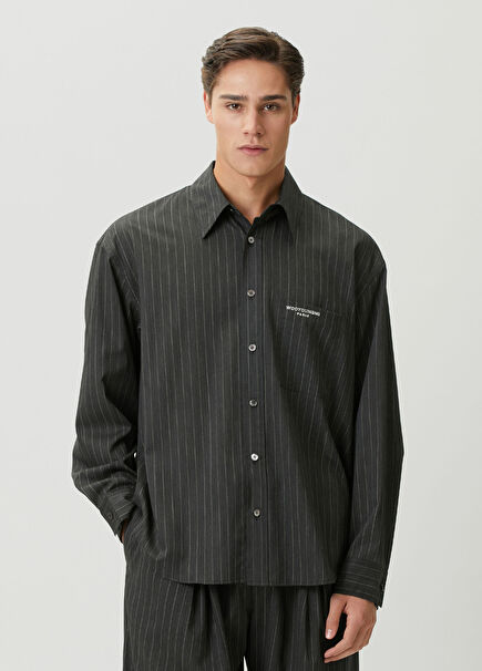 Grey Stripe Pattern Wool Shirt