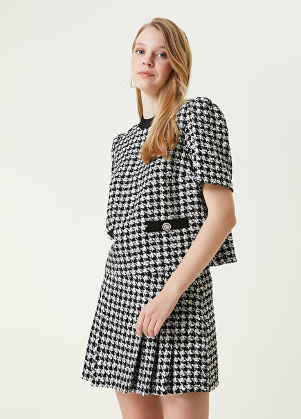Black White Patterned Tweed Blouse