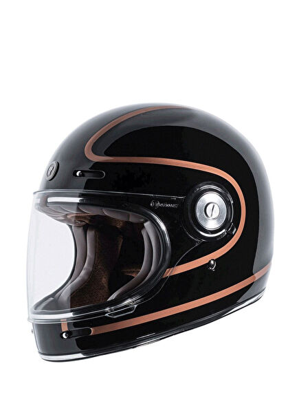 T-1 Newport Copper Pin Siyah Kapalı Unisex Motosiklet Kaskı