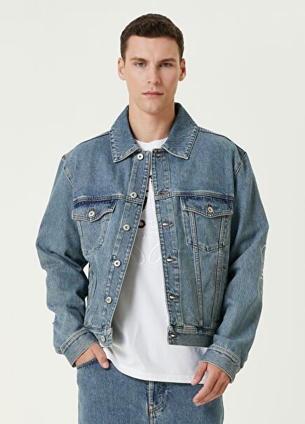 Blue Logo Patterned Denim Shirt