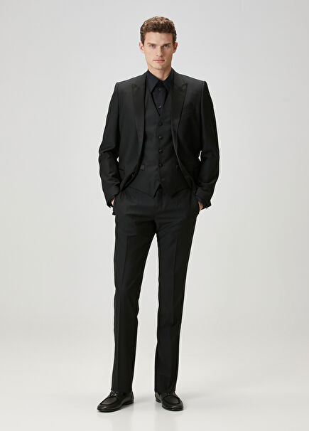 Martini Black Vest Detailed Wool Tuxedo