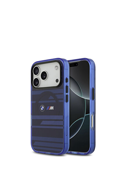 iPhone 17 Pro Blue Magsafe Compatible Phone Case with Horizontal Stripe M Logo